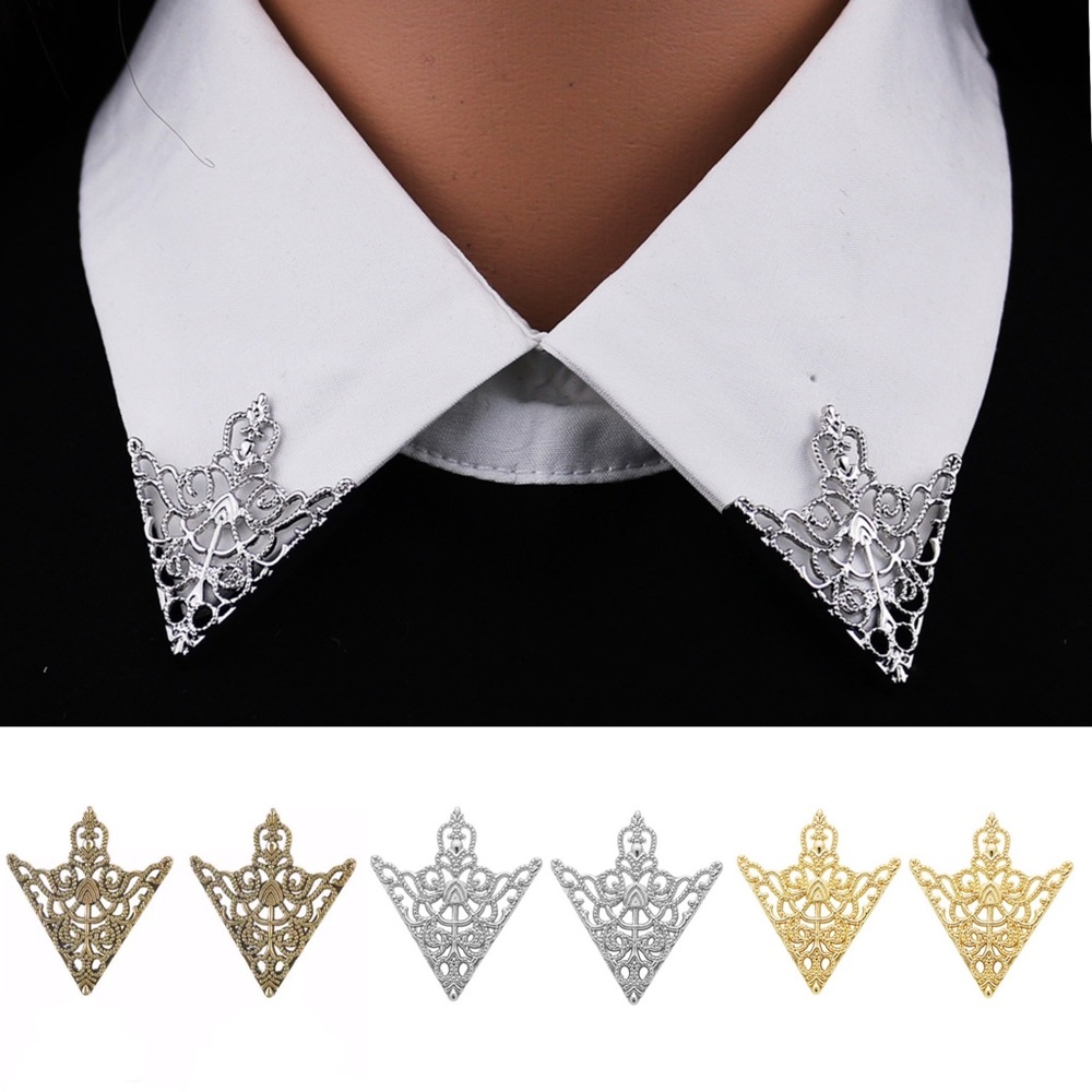 Goth Triangular Hollow Filigree Collar Tip Pins - Picture 1 of 16